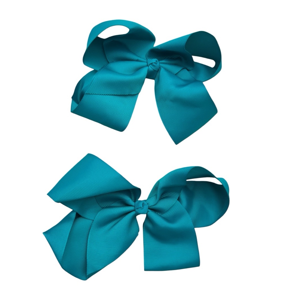 Set of 2 🎀 🎀 6” Teal Boutique Hair Bow Grosgrain Alligator Clip Girls